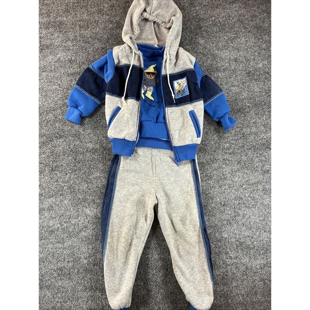 Vtg 80s 90s Bracabiduts Andover Togs Kids 3pc Tracksuit Ski Bear Vest Set 3T